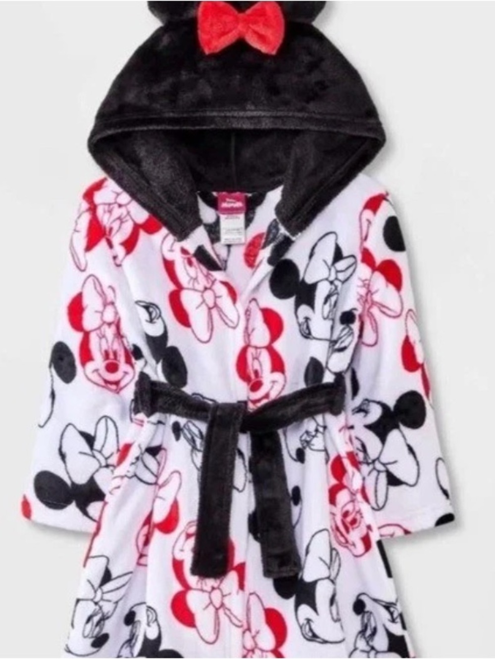 Girl's Minnie Mouse Hooded Fleece Robe - Black, White & Red Girls 2T/3T